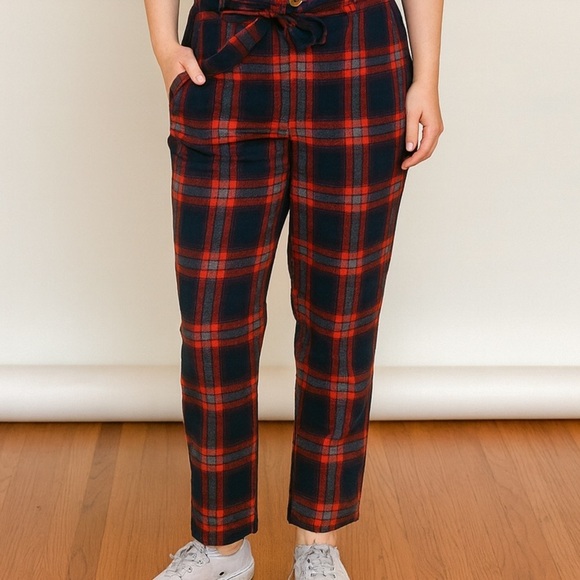 Heartbreak ASOS Plaid Self Tie Pants Red Blue Size 4 T2 - Picture 1 of 10